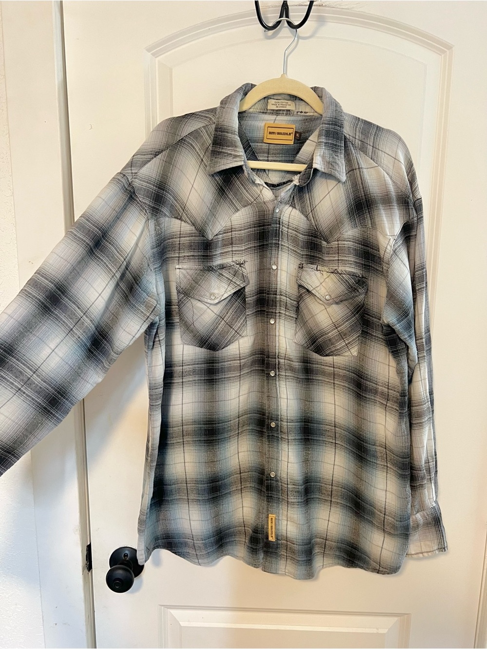 VNTG Bit & Bridle Pearl Snap Plaid Western 100% Cotton Flannel